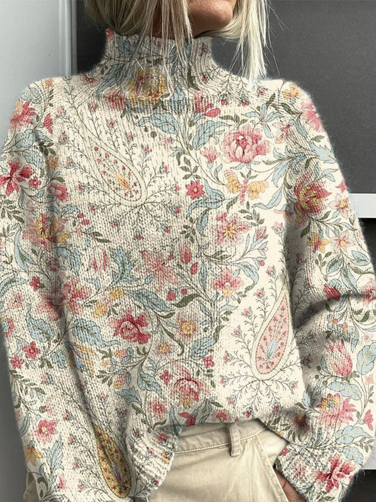 Lisia™ | Vintage Flower Knit Turtleneck