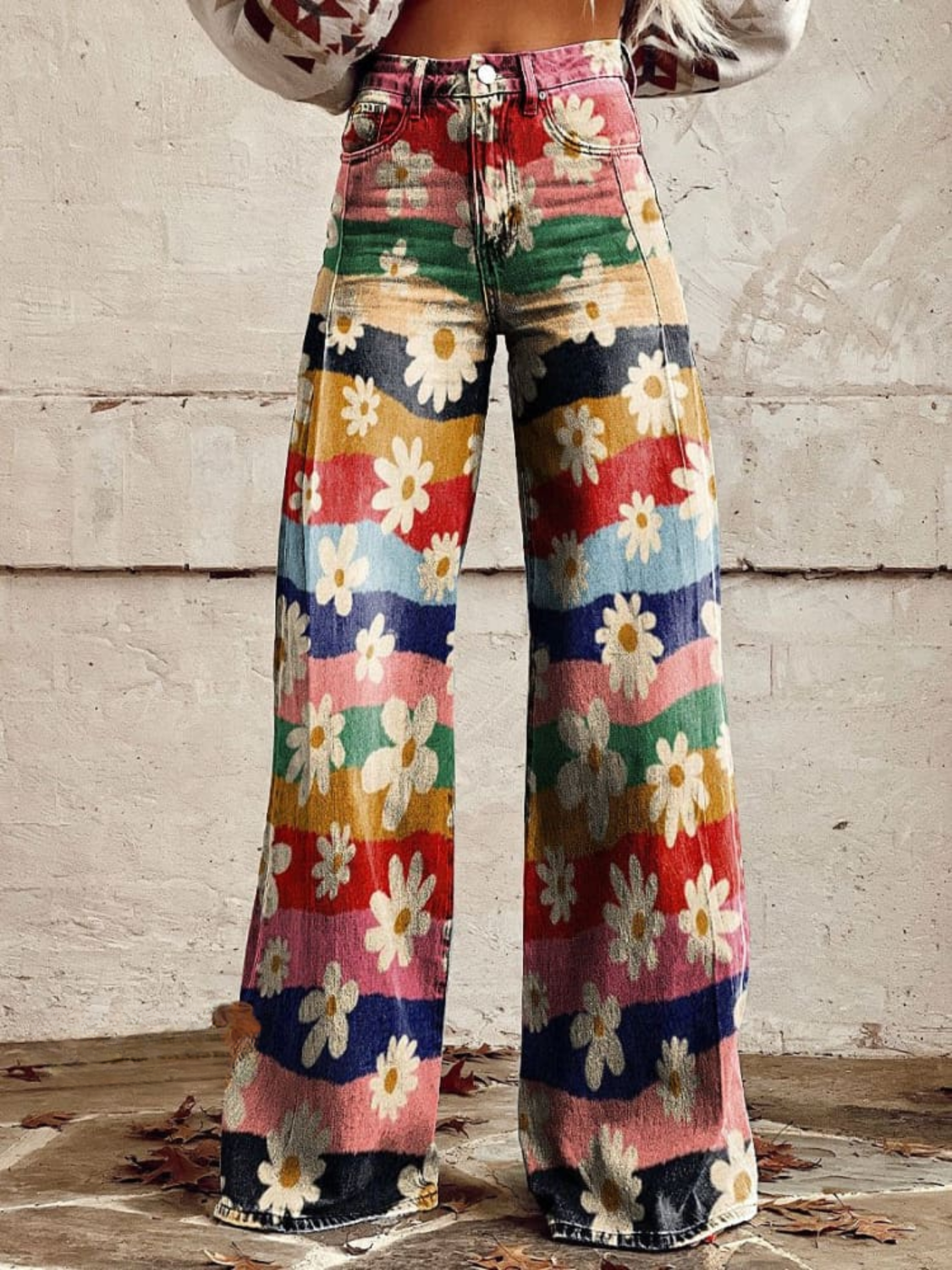 Lily™ | Vintage Colourful Striped Floral Printed Wide Leg Pants