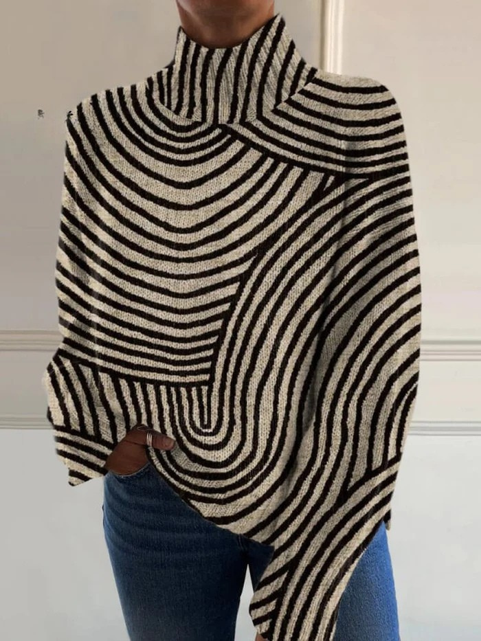 Callien™ | Vintage Abstract-line Print Turtleneck Sweater
