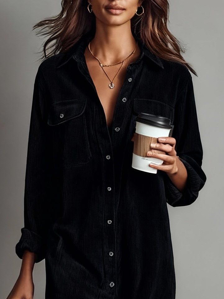 Jessy | Loose Corduroy Double Chest Pocket Breasted Midi Dress