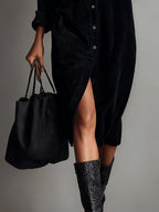 Jessy | Loose Corduroy Double Chest Pocket Breasted Midi Dress