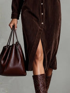 Jessy | Loose Corduroy Double Chest Pocket Breasted Midi Dress