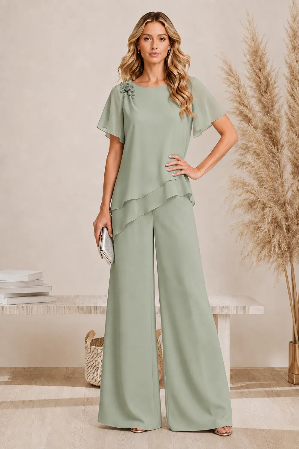 Graceful Layered Wide Leg Pant Suit