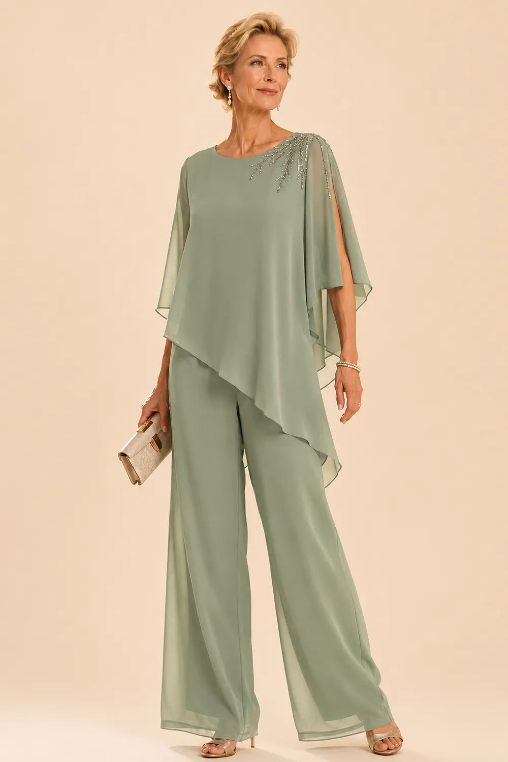 Embellished Chiffon Mother of the Bride Pant Suit