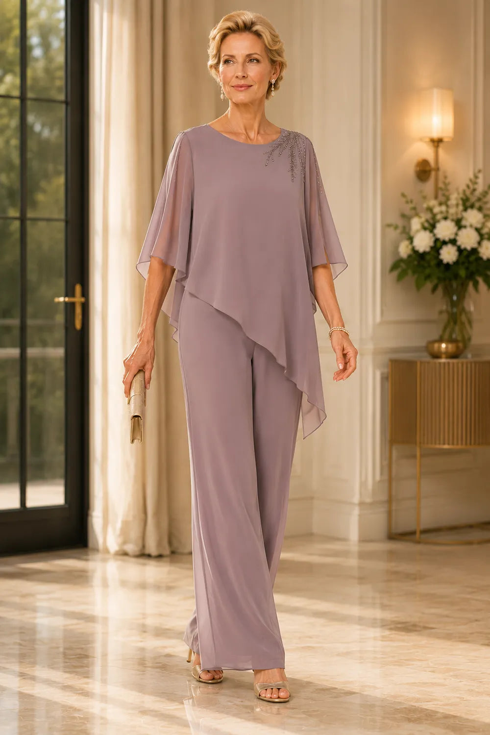 Embellished Chiffon Mother of the Bride Pant Suit