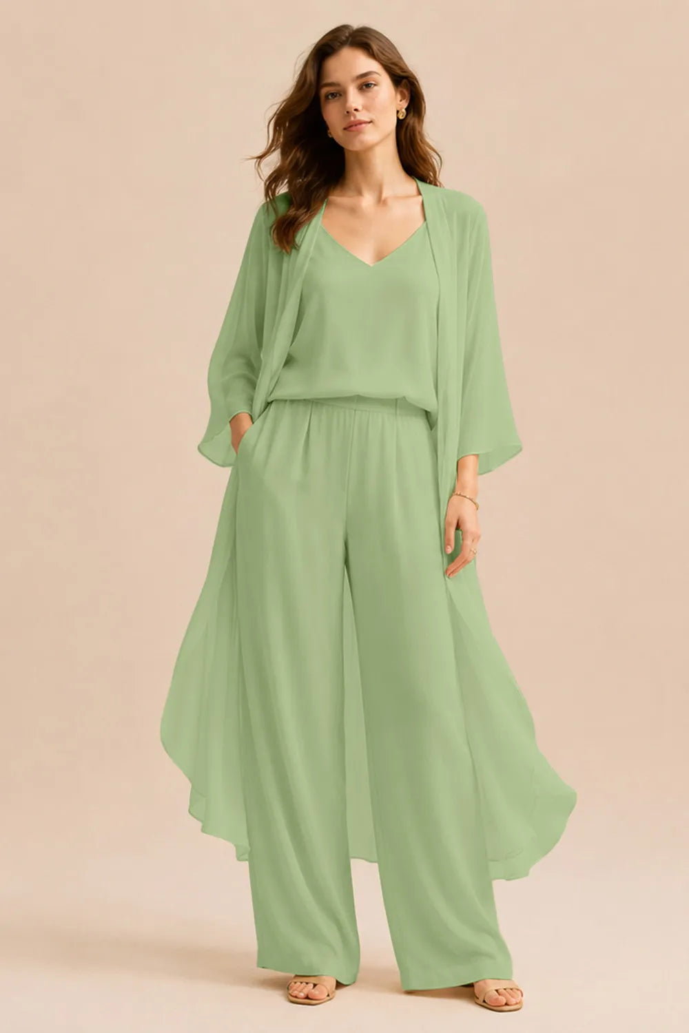Refined Camisole and Chiffon Jacket Pant Set
