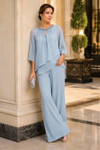 Graceful Keyhole Neck Formal Pant Suit