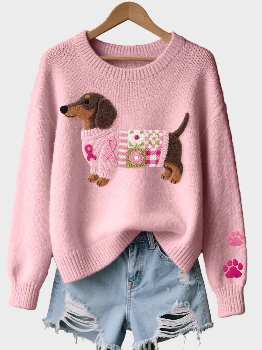 Naomi | Wool Felt Art Dachshund Pattern Knitted Sweater