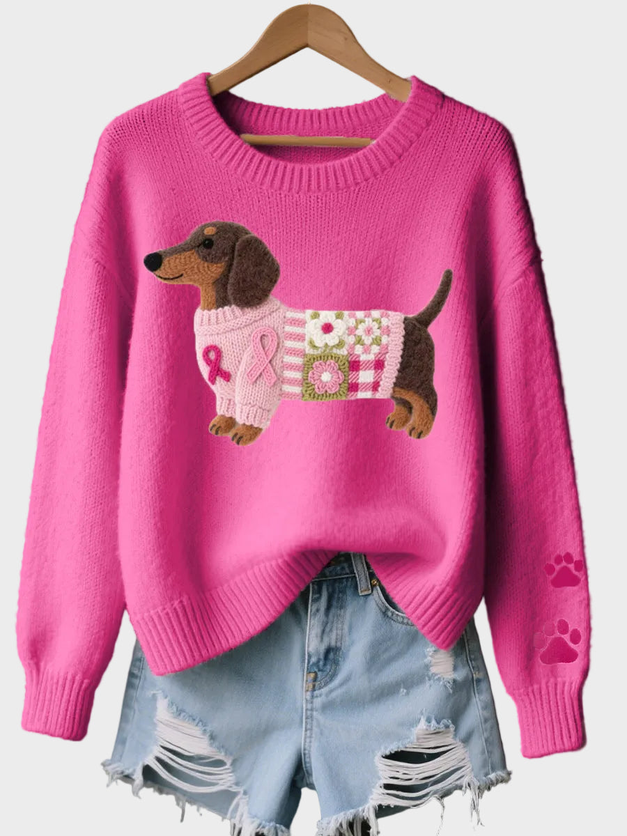 Naomi | Wool Felt Art Dachshund Pattern Knitted Sweater
