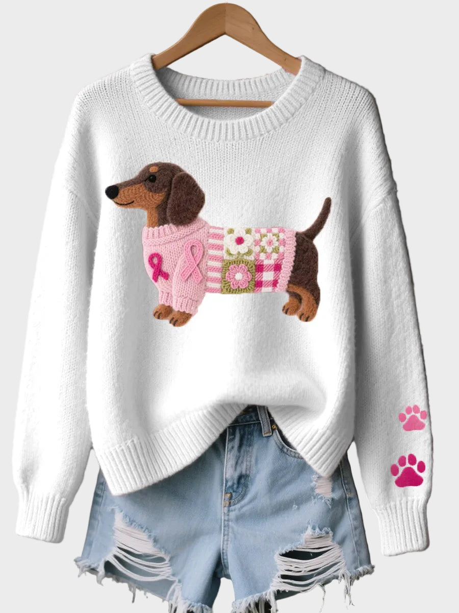 Naomi | Wool Felt Art Dachshund Pattern Knitted Sweater