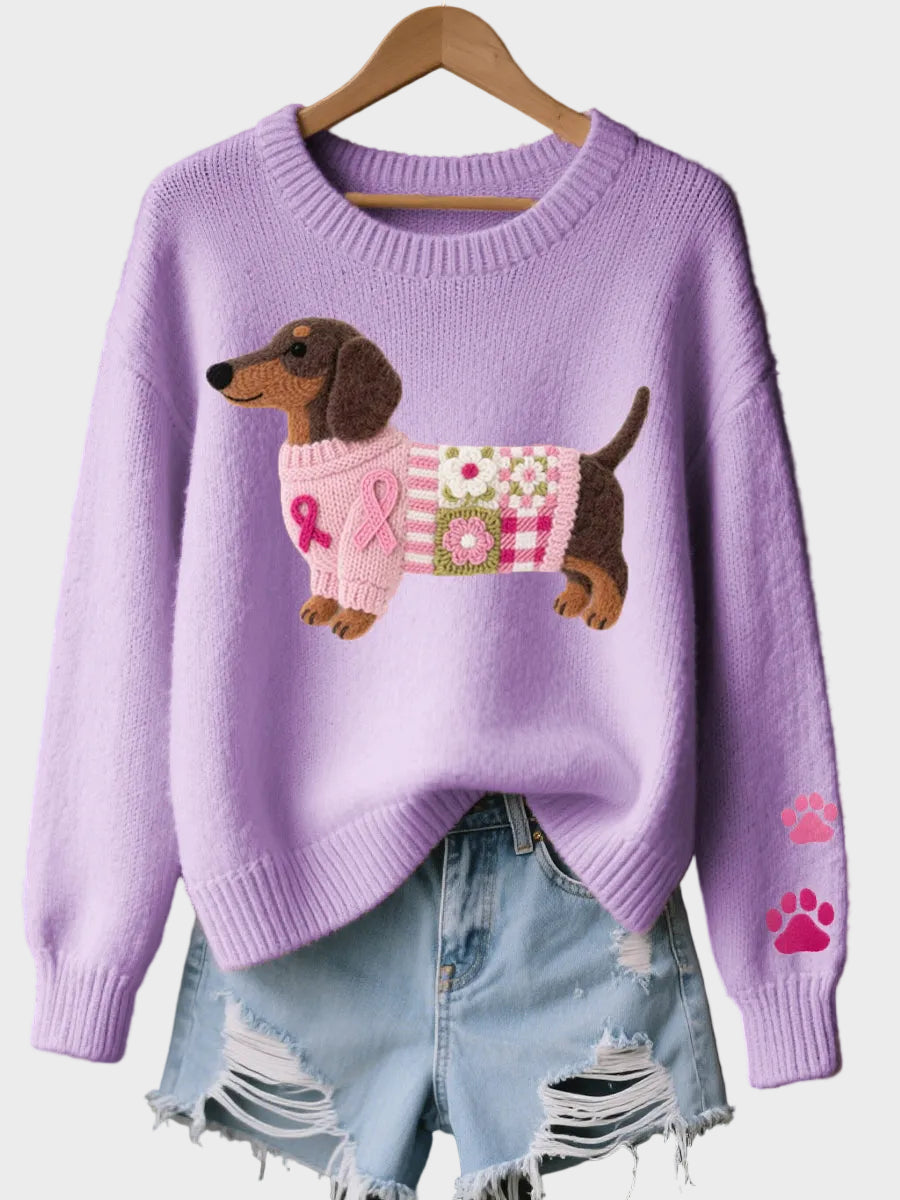 Naomi | Wool Felt Art Dachshund Pattern Knitted Sweater
