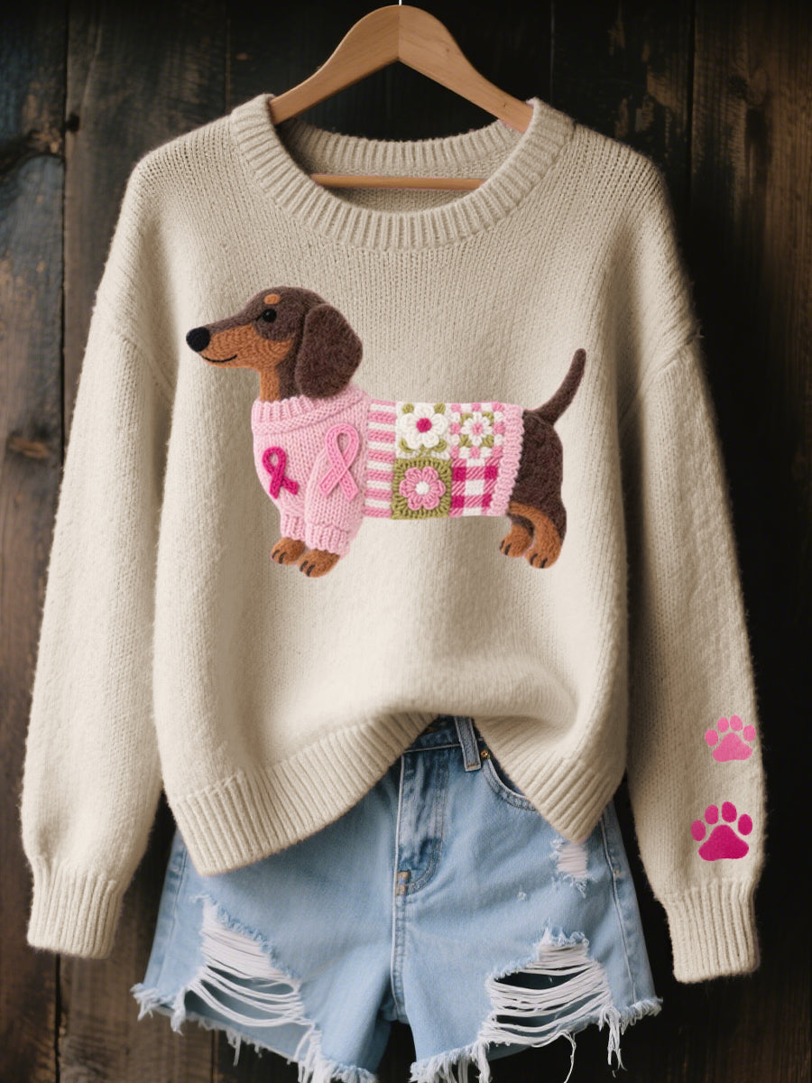 Naomi | Wool Felt Art Dachshund Pattern Knitted Sweater